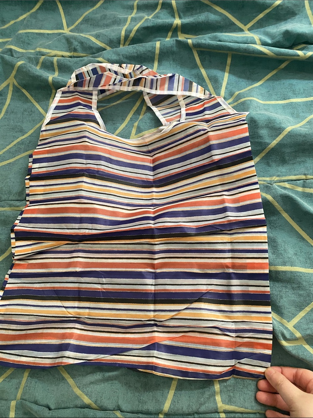 Striped Multicolor Women's Tote Bag in Blue, Orange & Cream
